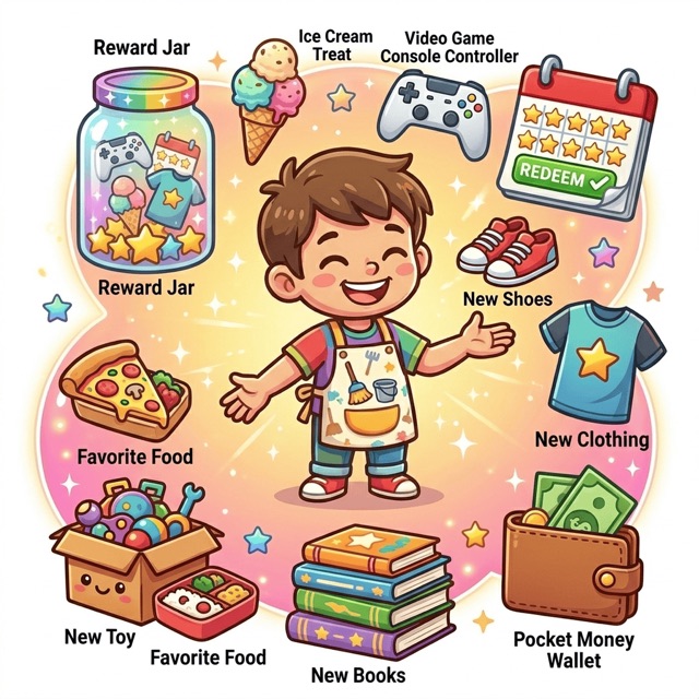 Illustration of kids redeeming rewards in the Kid Chore app